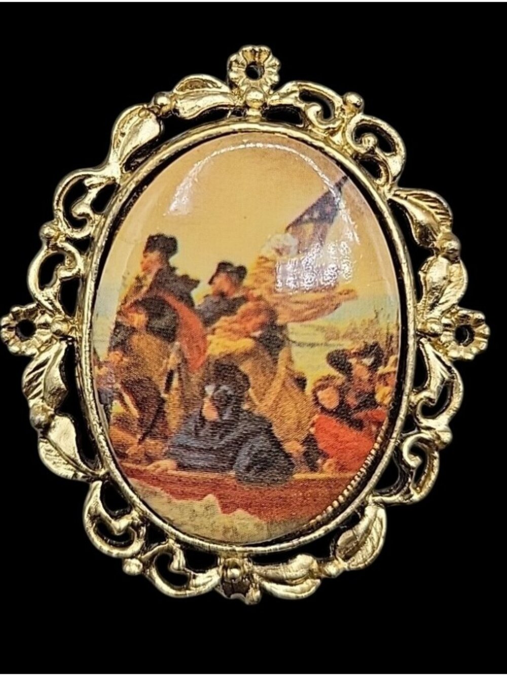 Vintage 1976 US Bicentennial Souvenir Pendant Brooch Emanuel Leutzes Crossing DE